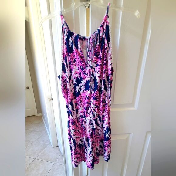 Lilly Pulitzer Gianni Romper Tie back Halter Shorts XS Blue Pink Style 2… - Picture 2 of 10